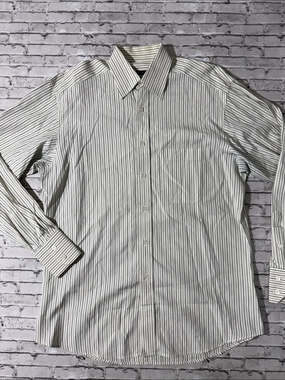 Gucci mens 15.5 39 L off white stripe cotton luxury dress shirt vintage 90s EUC